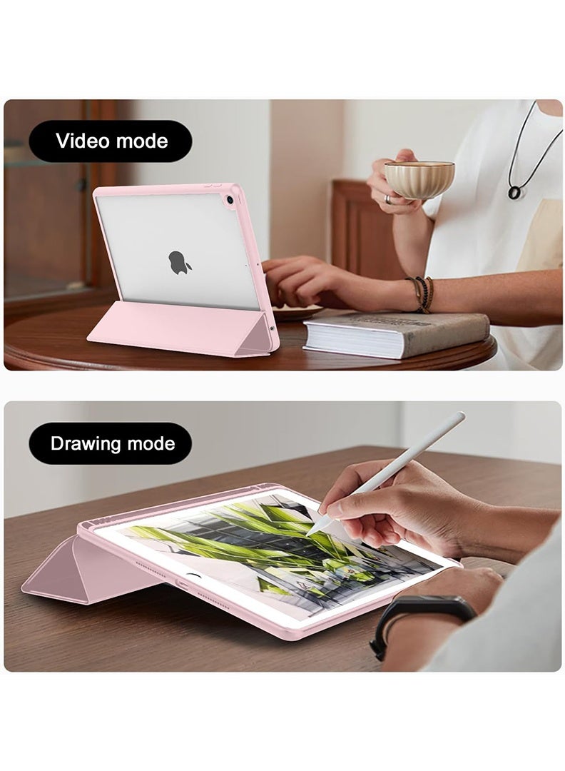 Theodor Hybrid Slim Case for iPad 9/8/7th Generation Case 10.2 Inch with Pencil Holder, Shockproof Trifold Stand Protective Cover with Soft TPU Clear Back for iPad Case 10.2, Auto Sleep/Wake Pink - Image 4