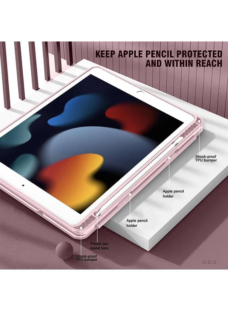 Theodor Hybrid Slim Case for iPad 9/8/7th Generation Case 10.2 Inch with Pencil Holder, Shockproof Trifold Stand Protective Cover with Soft TPU Clear Back for iPad Case 10.2, Auto Sleep/Wake Pink - Image 5
