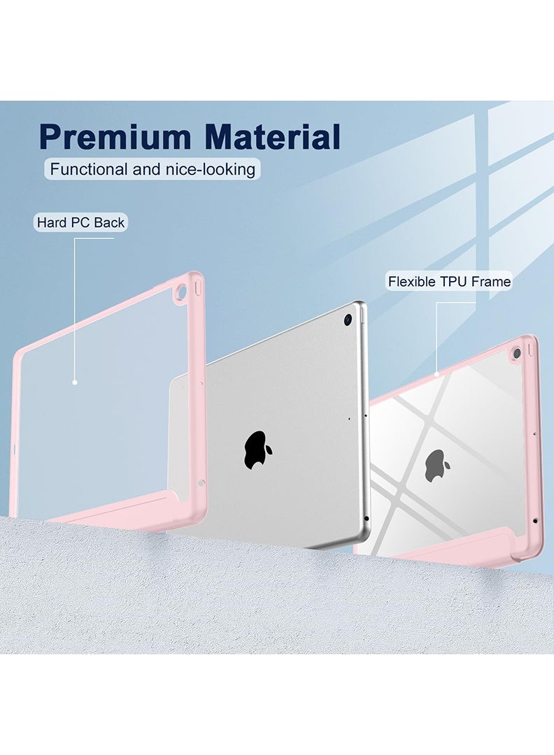 Theodor Hybrid Slim Case for iPad 9/8/7th Generation Case 10.2 Inch with Pencil Holder, Shockproof Trifold Stand Protective Cover with Soft TPU Clear Back for iPad Case 10.2, Auto Sleep/Wake Pink - Image 2