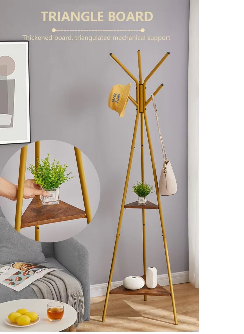 Arabest Coat Rack Freestanding, Coat Hanger Stand,Umbrella Holder, Hall Tree With 6 Hooks and 2 Shelves, Entryway Standing Coat Rack,Floor Standing Metal Umbrella Tree Stand for Handbags, Clothing, Gold(180cm) - Image 5