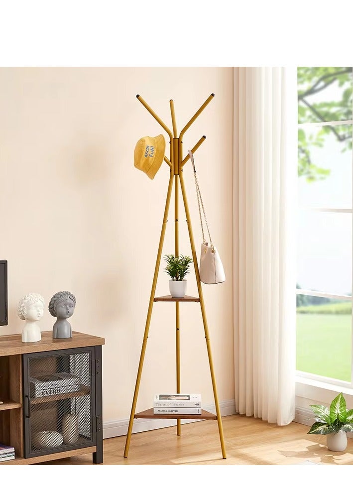 Arabest Coat Rack Freestanding, Coat Hanger Stand,Umbrella Holder, Hall Tree With 6 Hooks and 2 Shelves, Entryway Standing Coat Rack,Floor Standing Metal Umbrella Tree Stand for Handbags, Clothing, Gold(180cm) - Image 1