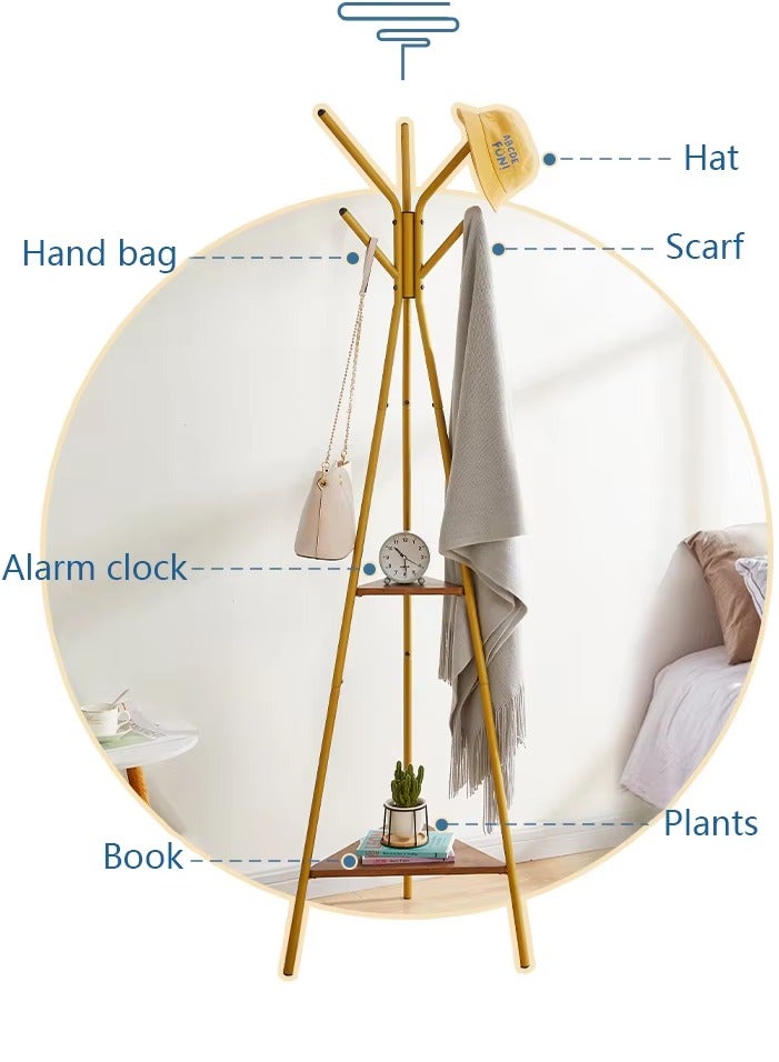 Arabest Coat Rack Freestanding, Coat Hanger Stand,Umbrella Holder, Hall Tree With 6 Hooks and 2 Shelves, Entryway Standing Coat Rack,Floor Standing Metal Umbrella Tree Stand for Handbags, Clothing, Gold(180cm) - Image 3
