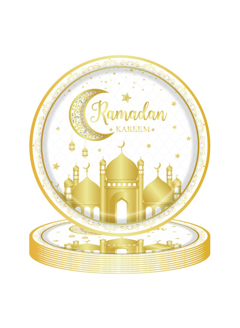 general 170 Pcs Ramadan Party Supplies Decorations For Home Eid Ramadan Mubarak Banner Black And Gold Plates And Napkins Set Disposable Paper Plates Napkins Banner Tablecloth For Ramadan Party Decorations - Image 3