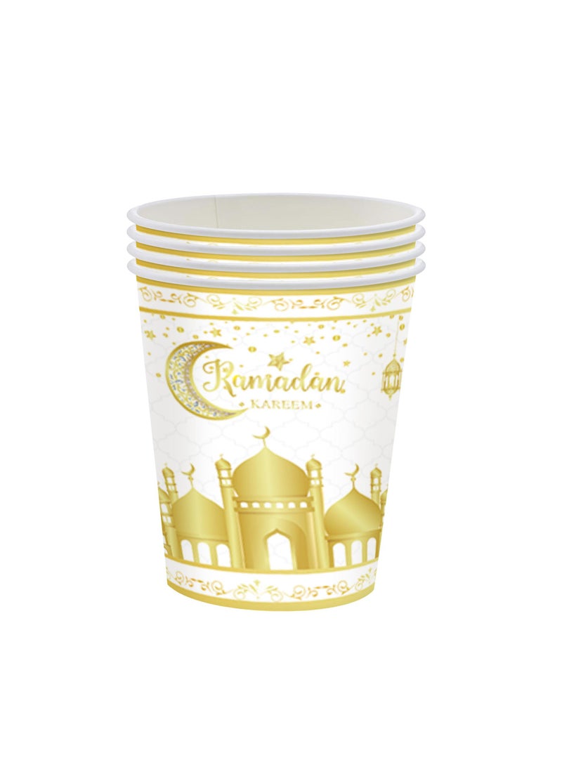 general 170 Pcs Ramadan Party Supplies Decorations For Home Eid Ramadan Mubarak Banner Black And Gold Plates And Napkins Set Disposable Paper Plates Napkins Banner Tablecloth For Ramadan Party Decorations - Image 4