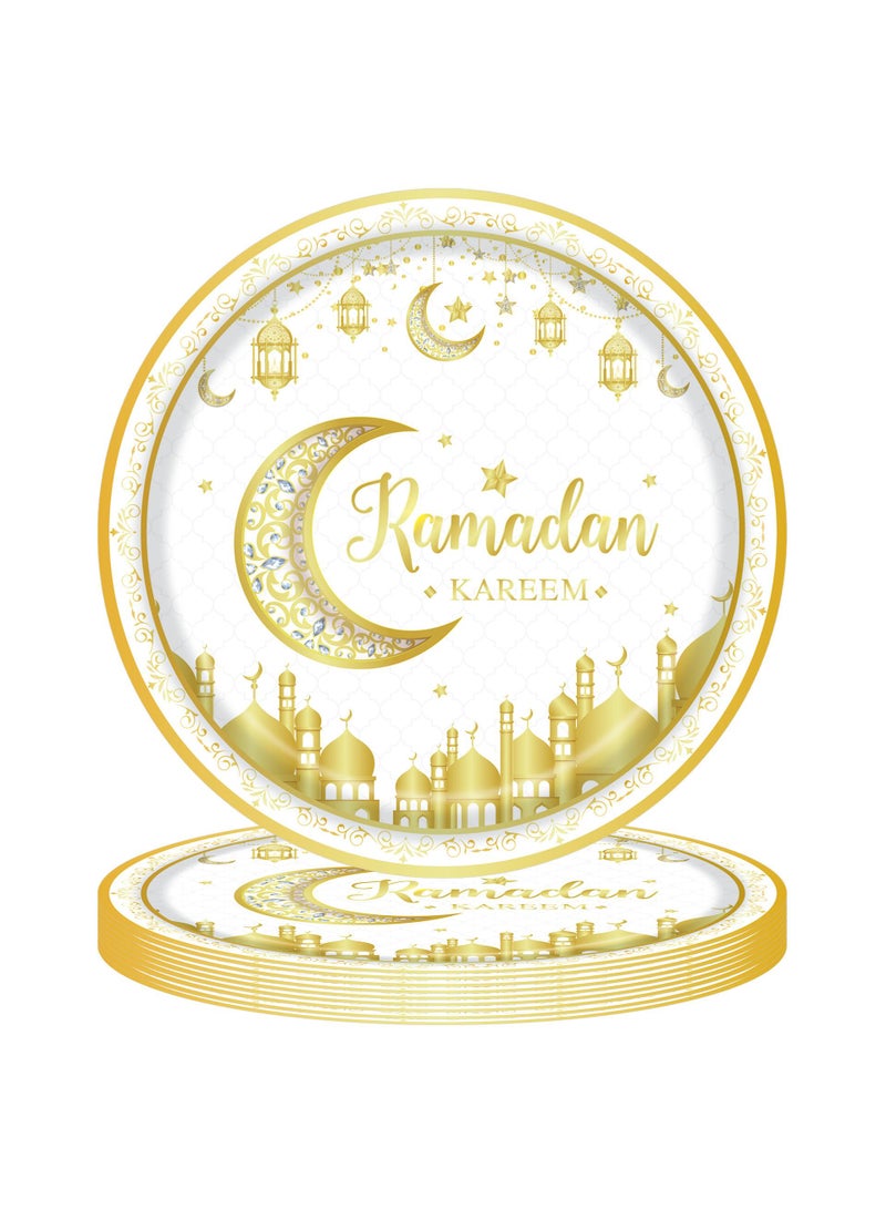 general 170 Pcs Ramadan Party Supplies Decorations For Home Eid Ramadan Mubarak Banner Black And Gold Plates And Napkins Set Disposable Paper Plates Napkins Banner Tablecloth For Ramadan Party Decorations - Image 2