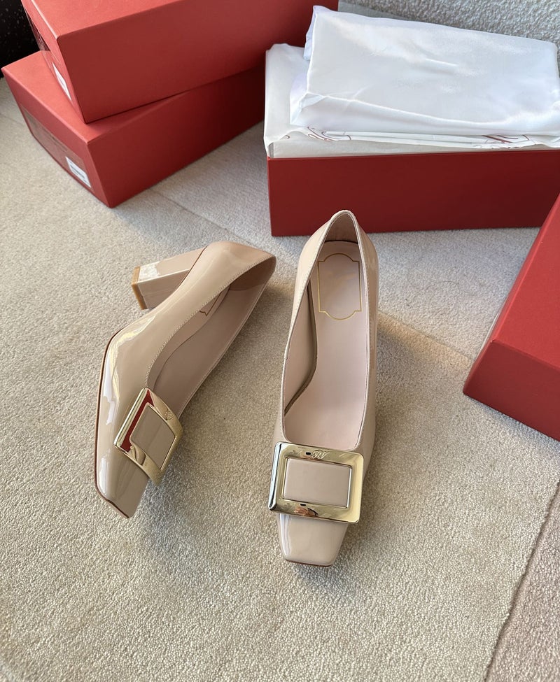 Elegant Elegant Metal Buckle High Heels Square Head Shallow Mouth Patent Leather Comfortable Office Comfortable Ins Classic - Image 1