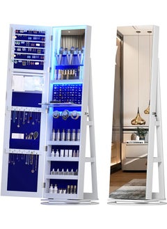 Generic 360° Rotating Jewelry Armoire with Mirror, Full Length Mirror with Storage, Mirror Jewelry Cabinet Standing with LED Lights, Lockable Jewelry Organizer Stand/Foldable Makeup Shelf  - Image 1