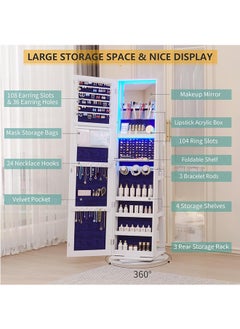 Generic 360° Rotating Jewelry Armoire with Mirror, Full Length Mirror with Storage, Mirror Jewelry Cabinet Standing with LED Lights, Lockable Jewelry Organizer Stand/Foldable Makeup Shelf  - Image 3