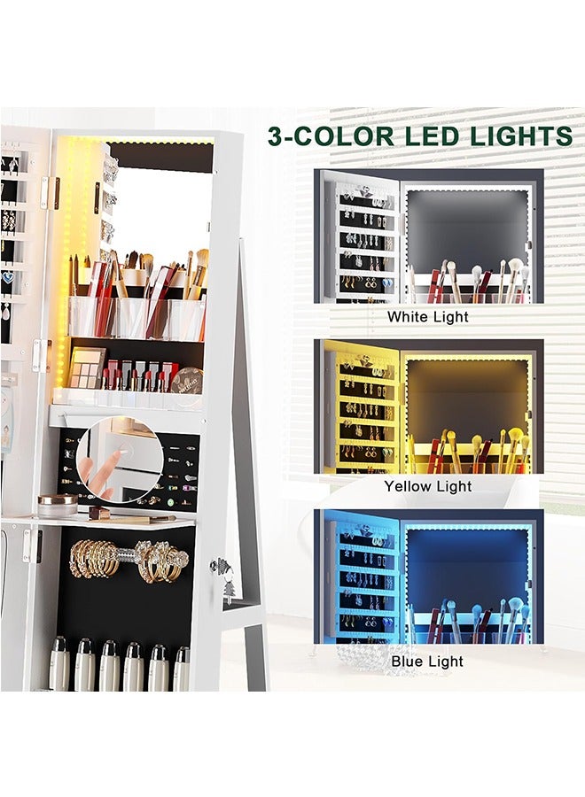 360° Rotating Jewelry Armoire with Mirror, Full Length Mirror with Storage, Mirror Jewelry Cabinet Standing with LED Lights, Lockable Jewelry Organizer Stand/Foldable Makeup Shelf  - Image 4