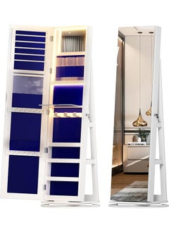Generic 360° Rotating Jewelry Armoire with Mirror, Full Length Mirror with Storage, Mirror Jewelry Cabinet Standing with LED Lights, Lockable Jewelry Organizer Stand/Foldable Makeup Shelf  - Image 5