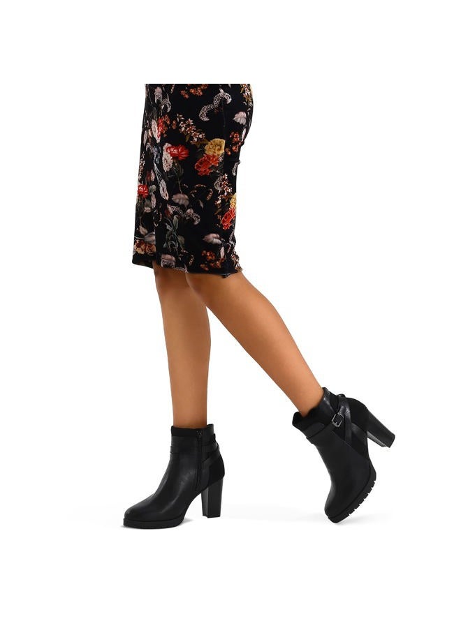 mysoft Women's Ankle Boots Chunky Stacked Heel Zipper Booties - Image 4