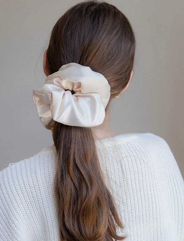 PIDOUDOU 2 Pieces Jumbo Satin Silk Scrunchies for Women 7.5 Inches Large Oversize Scrunchies For Thick Hair Ties Hair Ornament (Black and Beige) - Image 4