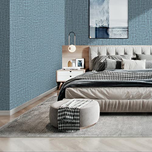 LOVADA Peel and Stick Wallpaper Blue Grass Cloth Wall Paper - 15.7 x 300 Inch Self Adhesive Wallpaper Peel and Stick, Easy to Paste Wall Contact Paper for Stand Liner, Table and Door Makeover Decor - Image 3