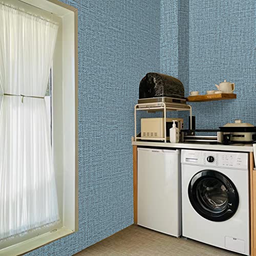 LOVADA Peel and Stick Wallpaper Blue Grass Cloth Wall Paper - 15.7 x 300 Inch Self Adhesive Wallpaper Peel and Stick, Easy to Paste Wall Contact Paper for Stand Liner, Table and Door Makeover Decor - Image 5