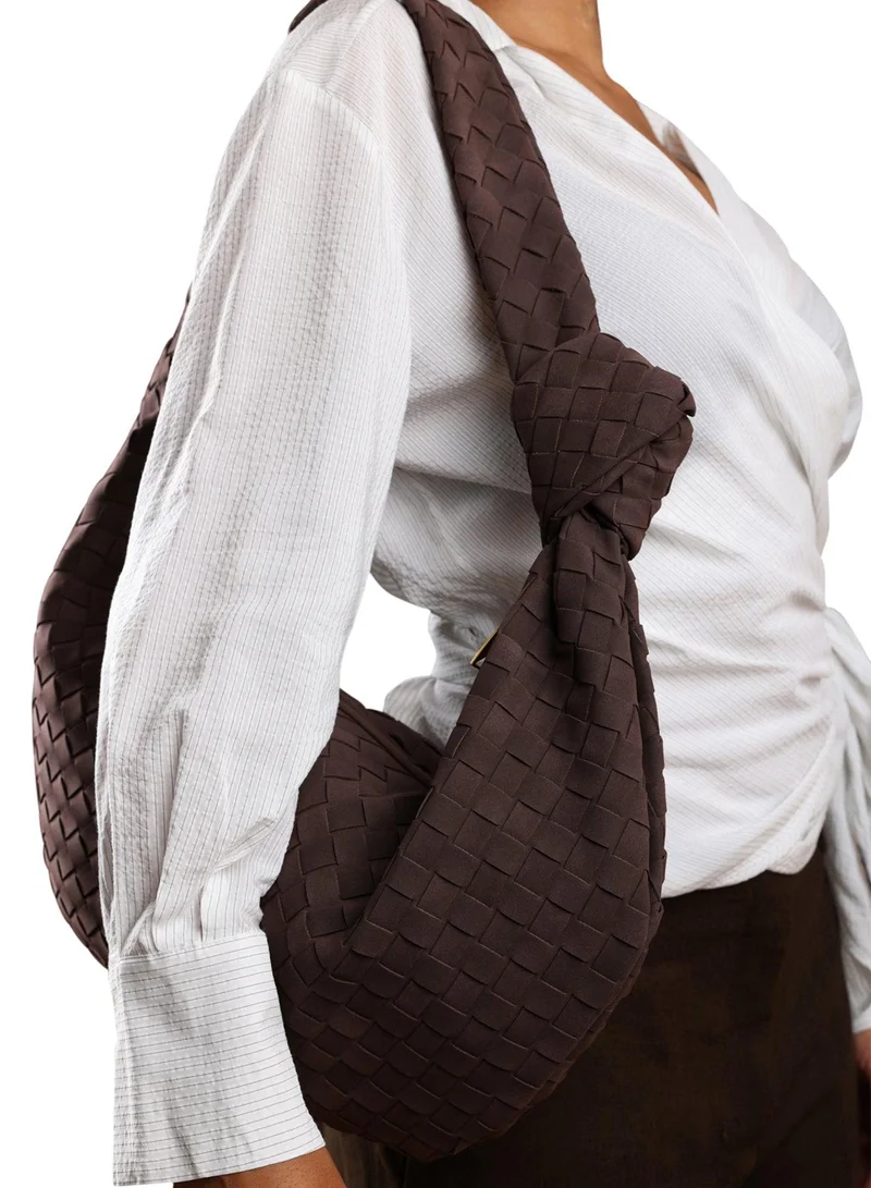 Aqua Knotted Strap Woven Shoulder Bag