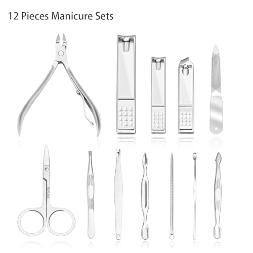 ZIZZON Manicure, Pedicure Kit, Nail Clippers Set of 12Pcs, Professional Grooming Kit, Nail Tools with Luxurious Travel Case Black - Image 2