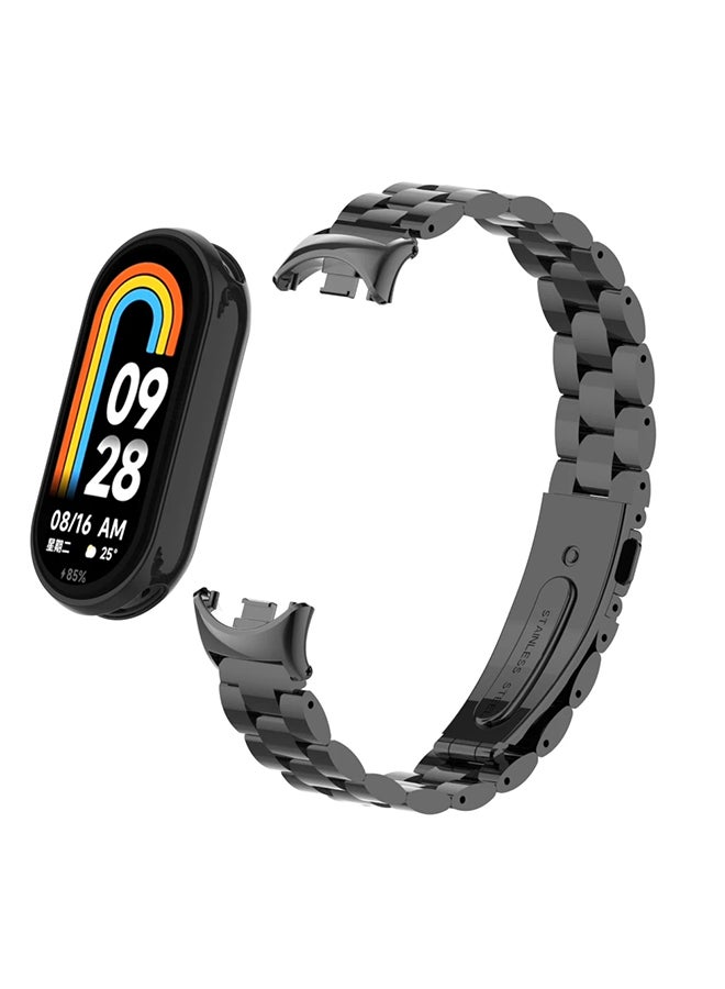 O Ozone Metal Watch Strap Compatible with Xiaomi Mi Band 8 , Stainless Steel Adjustable Smartwatch Replacement Bracelet Men Women - Black  - Image 1