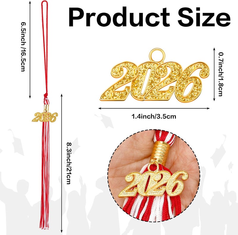 RHOttbiy 2026 Graduation Tassel, 2026 Tassel Graduation, 2026 Tassels for Graduations Cap with 2026 Year Gold Charms for Graduate Cap,Red White Graduations Tassels for Class of 2026 Grad Ceremonies Accessories - Image 3