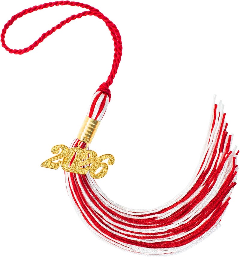 RHOttbiy 2026 Graduation Tassel, 2026 Tassel Graduation, 2026 Tassels for Graduations Cap with 2026 Year Gold Charms for Graduate Cap,Red White Graduations Tassels for Class of 2026 Grad Ceremonies Accessories - Image 1