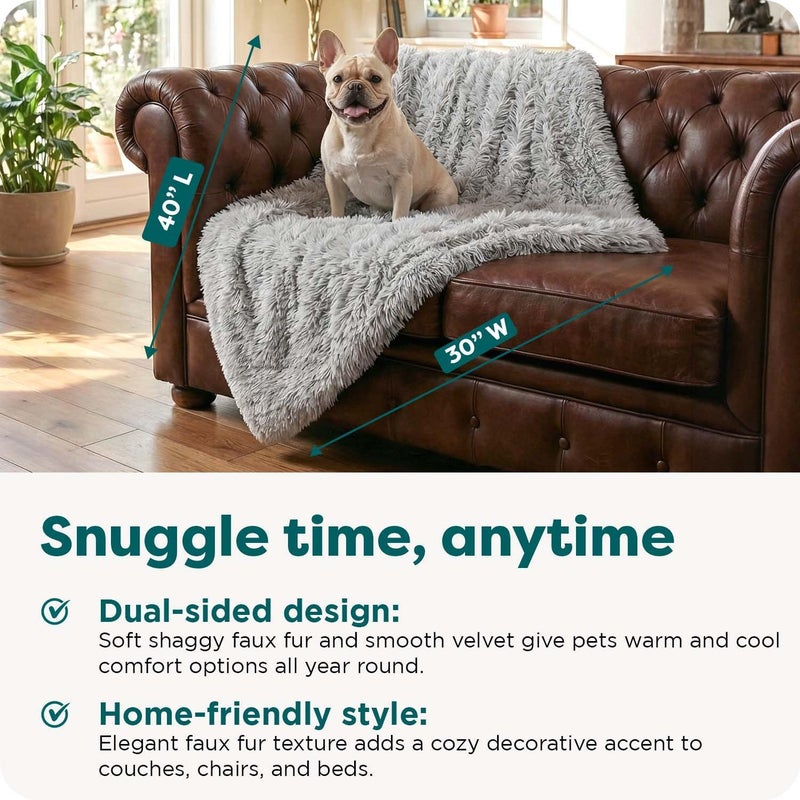 Furhaven Waterproof Throw Blanket for Dogs & Indoor Cats, Washable - Shaggy Plush Calming Long Faux Fur & Velvet Dog Blanket - Mist Gray, Medium - Image 3