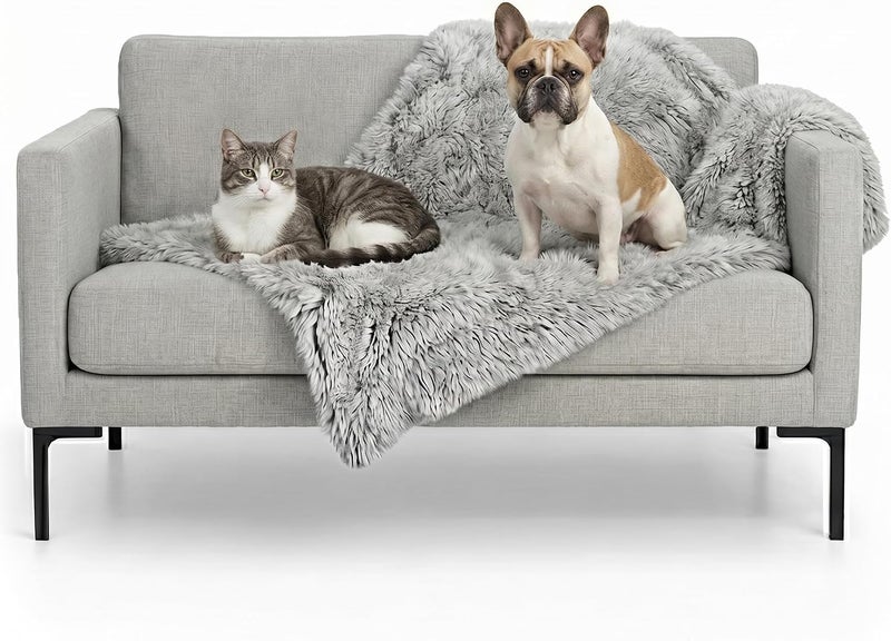 Furhaven Waterproof Throw Blanket for Dogs & Indoor Cats, Washable - Shaggy Plush Calming Long Faux Fur & Velvet Dog Blanket - Mist Gray, Medium - Image 1