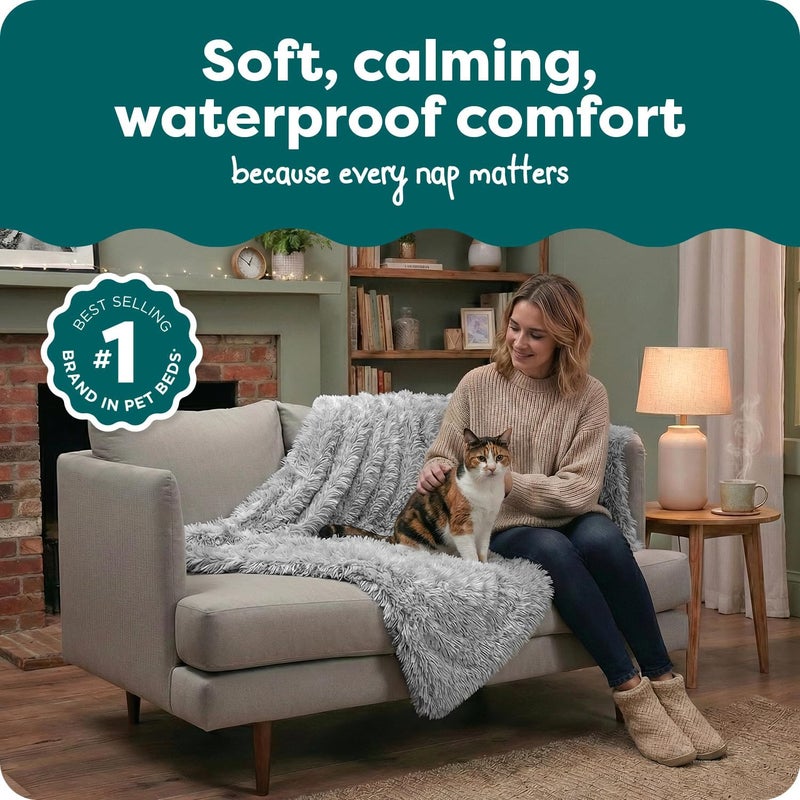 Furhaven Waterproof Throw Blanket for Dogs & Indoor Cats, Washable - Shaggy Plush Calming Long Faux Fur & Velvet Dog Blanket - Mist Gray, Medium - Image 2