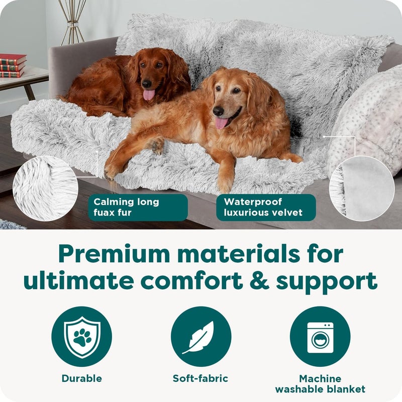 Furhaven Waterproof Throw Blanket for Dogs & Indoor Cats, Washable - Shaggy Plush Calming Long Faux Fur & Velvet Dog Blanket - Mist Gray, Medium - Image 5