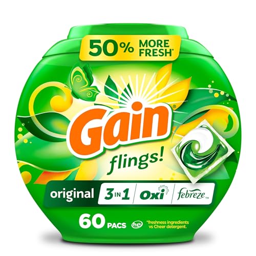 Gain flings! Laundry Detergent Soap Pacs HE Compatible 60 ct Long Lasting Scent Original Scent - Image 1