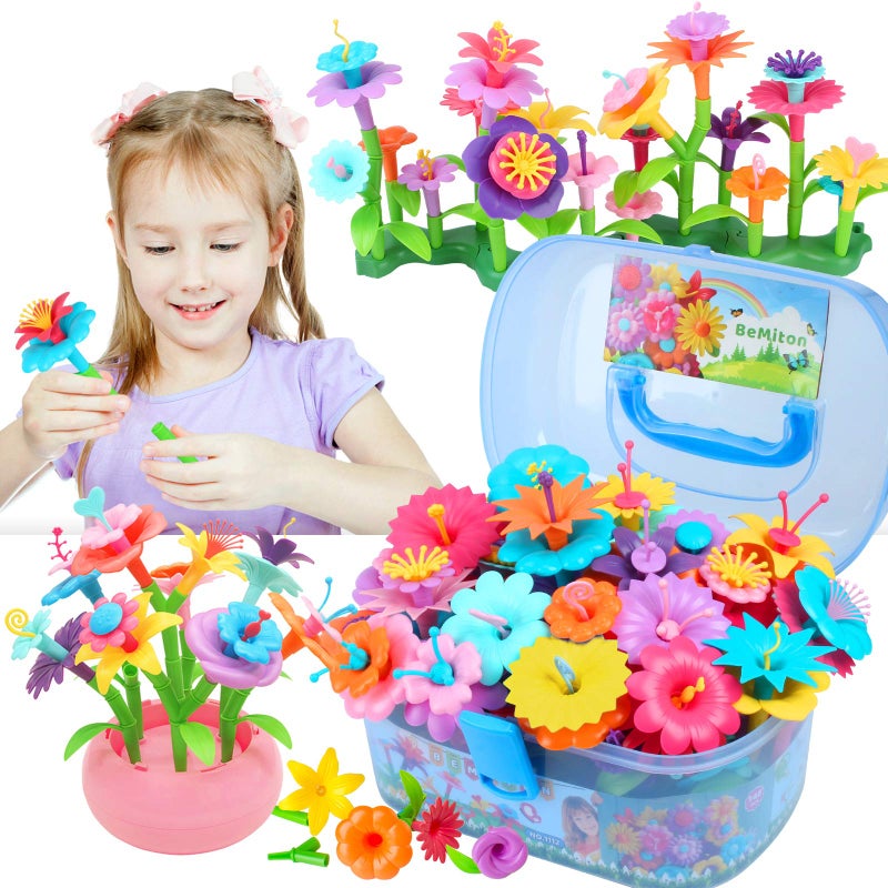 BEMITON Flower Building Toy Set for Girls Best Birthday Gifts for 3 4 5 6 7 Year Old Kids Arts and Crafts Kit for Toddlers STEM Activities and Gardening Pretend Playset 148 pcs - Image 2