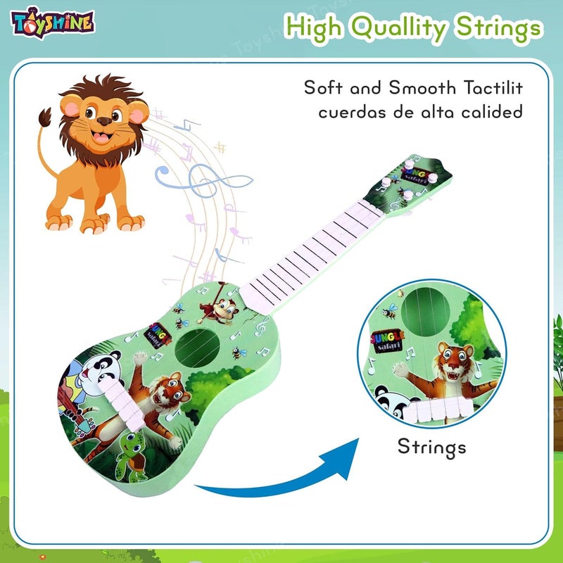 Toyshine جيتار 4 أوتار بموضوع الغابة 43 سم سهل الحمل رفيع الأوتار أداة موسيقية تعليمية هدية للأطفال الصغار، أخضر - Image 3