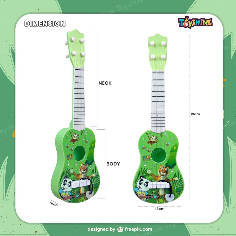 Toyshine جيتار 4 أوتار بموضوع الغابة 43 سم سهل الحمل رفيع الأوتار أداة موسيقية تعليمية هدية للأطفال الصغار، أخضر - Image 5
