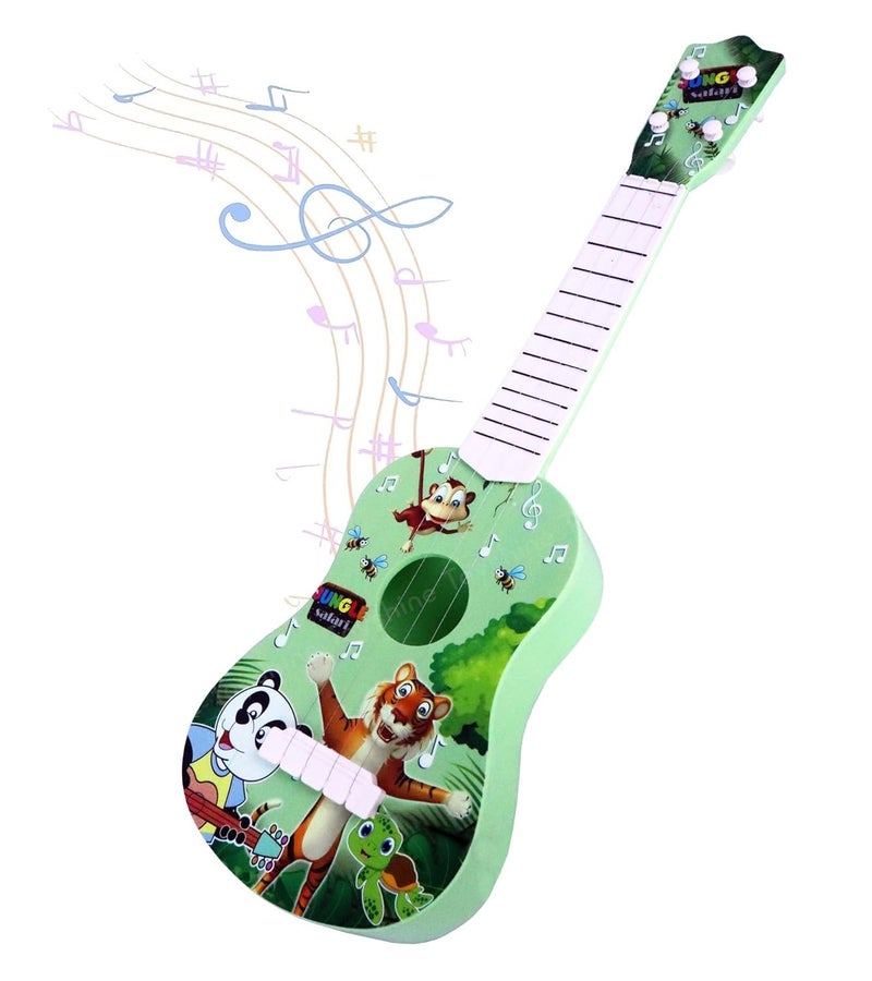 Toyshine جيتار 4 أوتار بموضوع الغابة 43 سم سهل الحمل رفيع الأوتار أداة موسيقية تعليمية هدية للأطفال الصغار، أخضر - Image 1