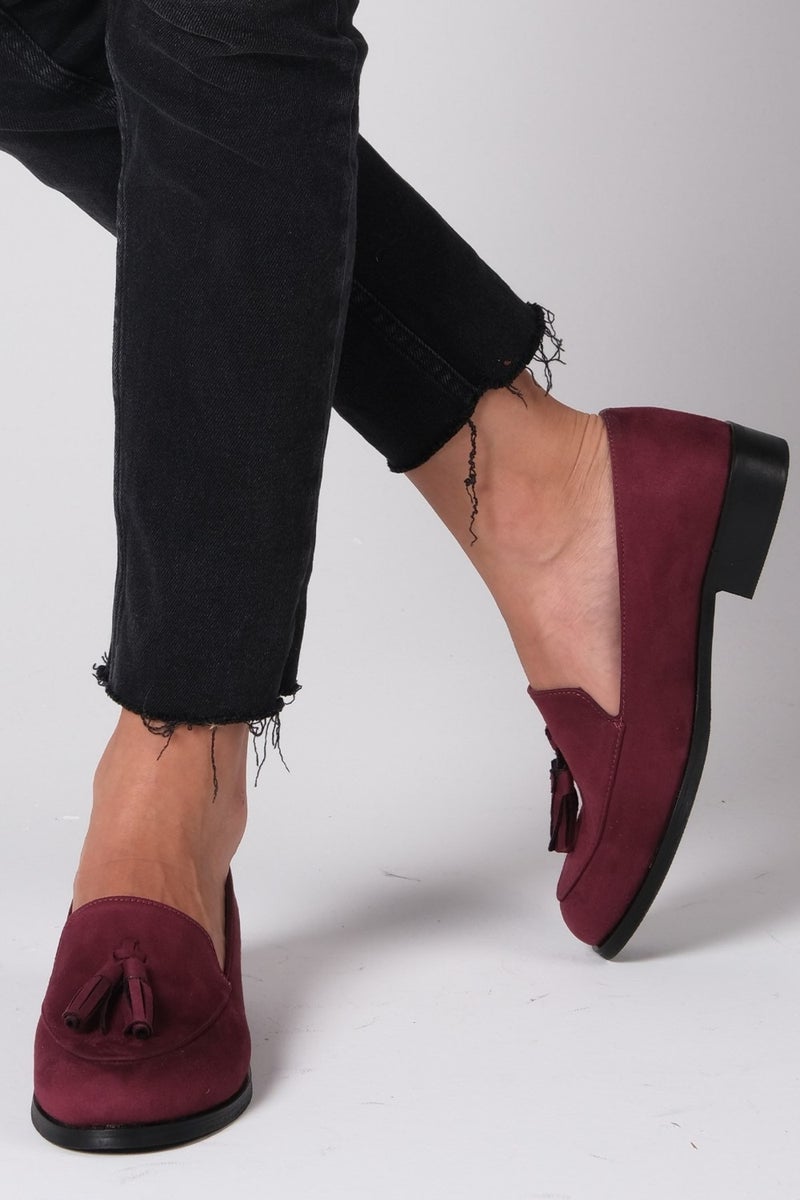 Mio Gusto Iris Burgundy Suede Oxford Shoes  - Image 2