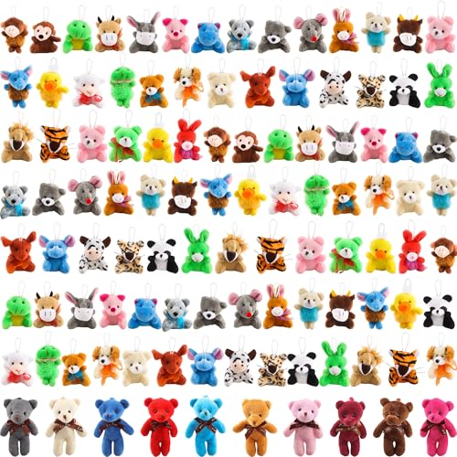 Haconba 106 Packs Mini Stuffed Animals Teddy Bear Toys Bulk Small Plush Animals Tiny Teddy Bear Keychain for Kids Animal Themed Party Favors Childrens Day Birthday Gifts - Image 1