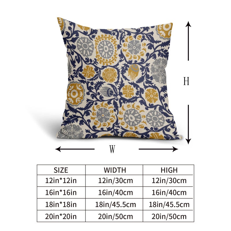 Aytipun Navy Blue Yellow Grey Pillow Covers 18x18 Set of 2 Boho Carpet Pattern Decorative Throw Pillows Outdoor Pillowcase Vintage Floral Farmhouse Square Linen Cushion Case Decor for Sofa Couch Bed - Image 5