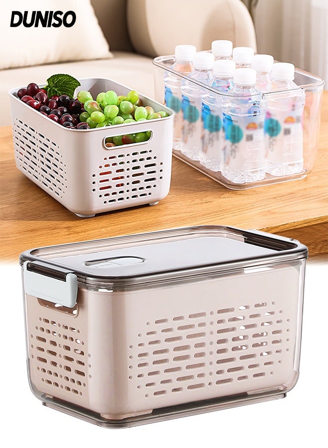 DUNISO حاوية تخزين المطبخ للحفاظ على الطازج مع سلال تصريف وفواصل ، 3 في 1 كريسبير تصريف للفواكه والخضروات ، صندوق تخزين الطعام في الثلاجة مع غطاء - Image 1