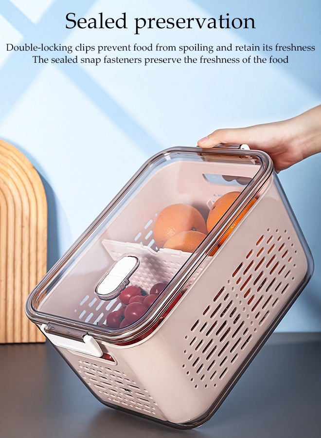 DUNISO حاوية تخزين المطبخ للحفاظ على الطازج مع سلال تصريف وفواصل ، 3 في 1 كريسبير تصريف للفواكه والخضروات ، صندوق تخزين الطعام في الثلاجة مع غطاء - Image 4