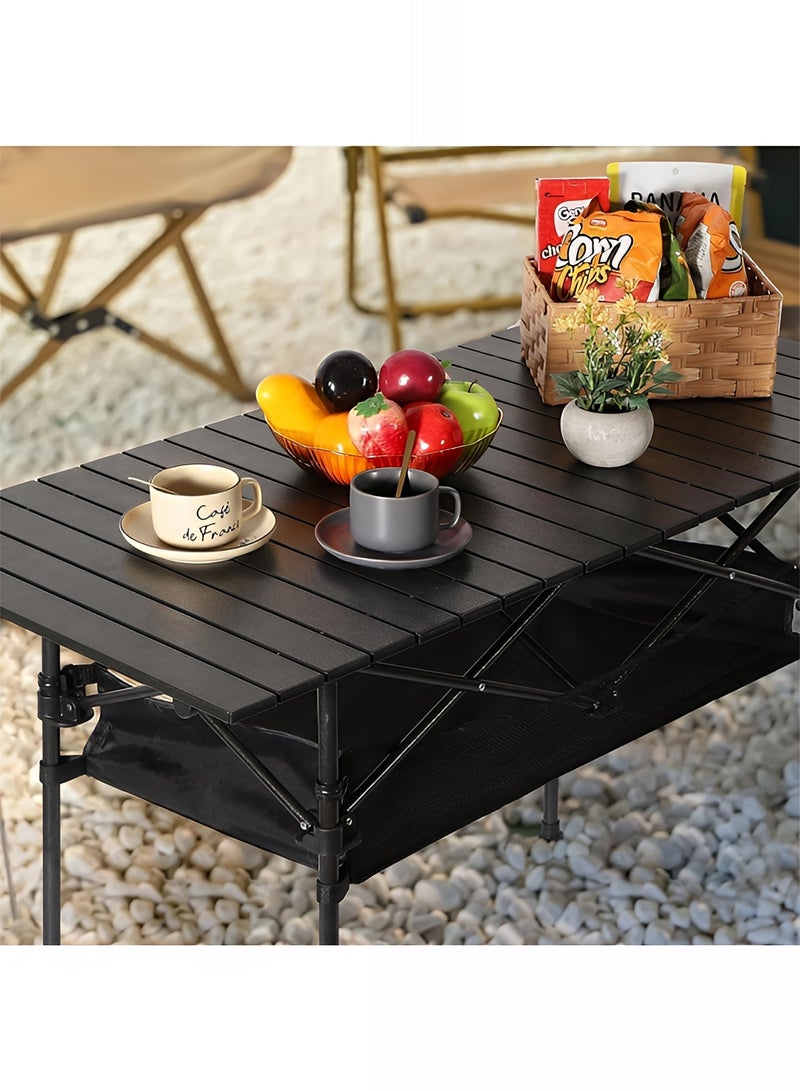 تايمي طاولة قابلة للطي، طاولة محمولة من الألومنيوم بإرتفاع قابل للتعديل مع مساحة تخزين كبيرة وحقيبة حمل للأستخدام في الهواء الطلق للتخييم والنزهات والشواء والشاطئ والحديقة، لون أسود - 80x55x120 سم - Image 3
