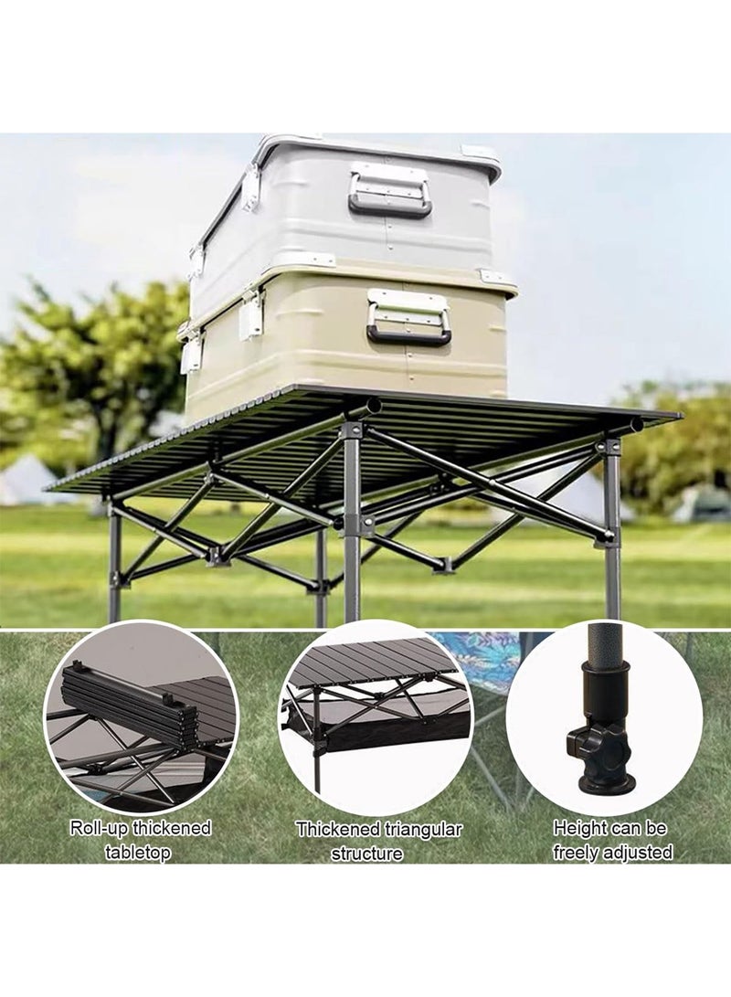 تايمي طاولة قابلة للطي، طاولة محمولة من الألومنيوم بإرتفاع قابل للتعديل مع مساحة تخزين كبيرة وحقيبة حمل للأستخدام في الهواء الطلق للتخييم والنزهات والشواء والشاطئ والحديقة، لون أسود - 80x55x120 سم - Image 5