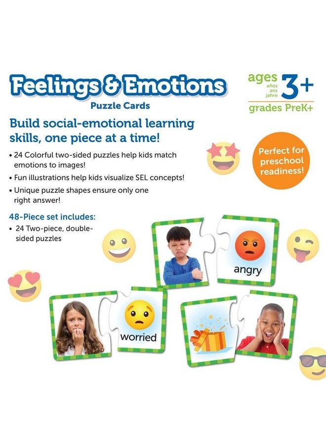 Learning Resources - بطاقات ألغاز المشاعر والعواطف 48 قطعة للأطفال من سن 3 سنوات فما فوق، ألعاب المهارات الاجتماعية، مواد علاج النطق، ألعاب وألعاب تعليمية اجتماعية وعاطفية للأطفال - Image 1