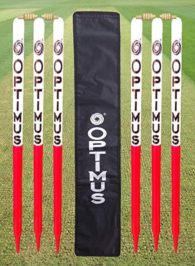 أوبتيموس مجموعة أوبتيموس® من 6 أعمدة خشبية للكريكيت بالحجم الكامل (خشب الأوكالبتوس الثقيل) مع 4 حلقات تثبيت وغطاء من التترون - متعدد الألوان - Image 1