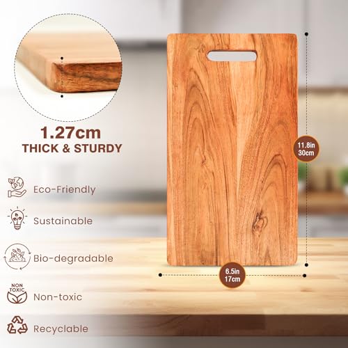 Bulfyss Acacia Single Wood Chopping Board for Kitchen - 29.5x17x1.2cm|Reversible Cutting Board for Kitchen with Handle,Fruits & Cheese,BPA Free,Eco-Friendly,Anti-Microbial,Beige - Image 4