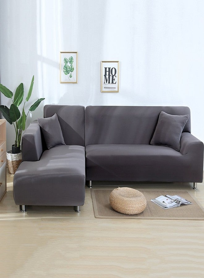MIFXIN Sectional Sofa Covers L Shape Couch Slipcover 2 Pcs Stretch L-Type Chaise Corner Sofa Furniture Protector Cover for Pets Kids Dogs Cats (Dark Grey) - Image 2