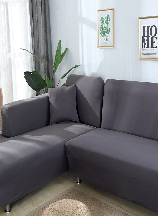MIFXIN Sectional Sofa Covers L Shape Couch Slipcover 2 Pcs Stretch L-Type Chaise Corner Sofa Furniture Protector Cover for Pets Kids Dogs Cats (Dark Grey) - Image 3