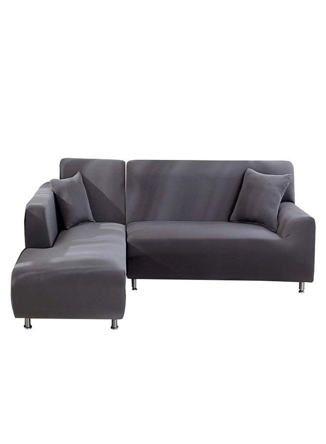 MIFXIN Sectional Sofa Covers L Shape Couch Slipcover 2 Pcs Stretch L-Type Chaise Corner Sofa Furniture Protector Cover for Pets Kids Dogs Cats (Dark Grey) - Image 1