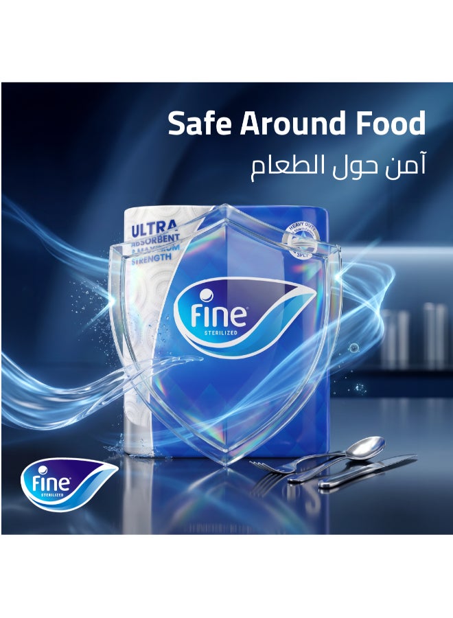 Fine Kitchen Paper Towel Super Pro, Sterilized Tissues For Germ Protection, Half Perforated 60 Sheets x 3 Ply, 8 Rolls White 26.5 x21cm - Image 4