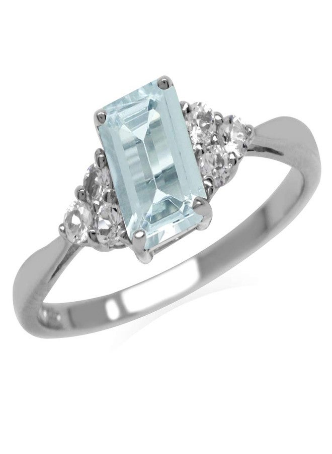 Silvershake خاتم خطوبة فضي 925 بحجر أكوامارين أزرق فاتح جداً على شكل ثماني 7x5 مم مقاس 6 - Image 1