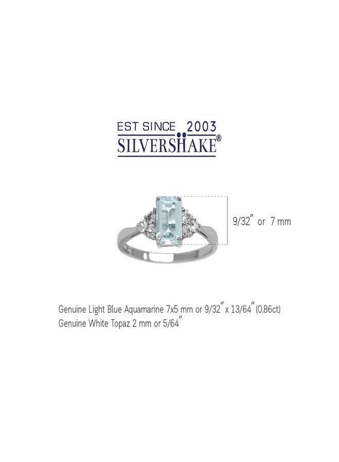 Silvershake خاتم خطوبة فضي 925 بحجر أكوامارين أزرق فاتح جداً على شكل ثماني 7x5 مم مقاس 6 - Image 4
