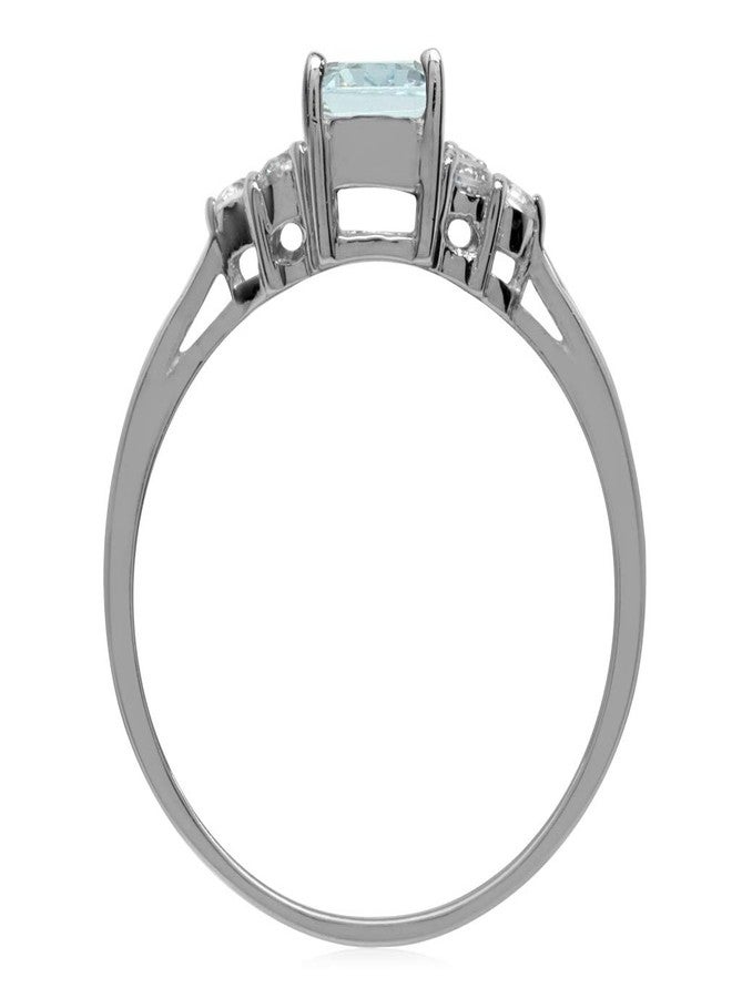 Silvershake خاتم خطوبة فضي 925 بحجر أكوامارين أزرق فاتح جداً على شكل ثماني 7x5 مم مقاس 6 - Image 5