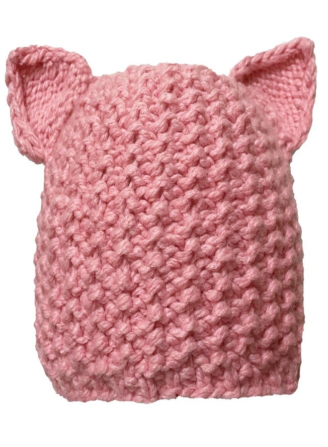BIBITIME Pussy Cat Hat Women's March Beanie Winter Handmade Knit Animal Ear Cap (Pink, Adult) - Image 1